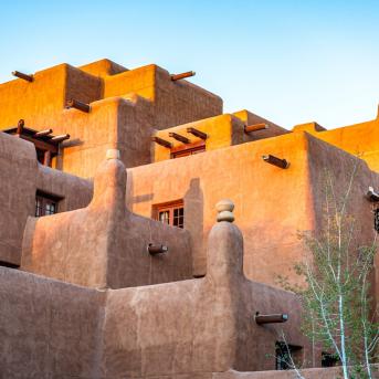 View of adobe house in Santa Fe, New Mexico