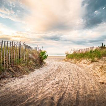 View of beach path in Narragansett, Rhode Island