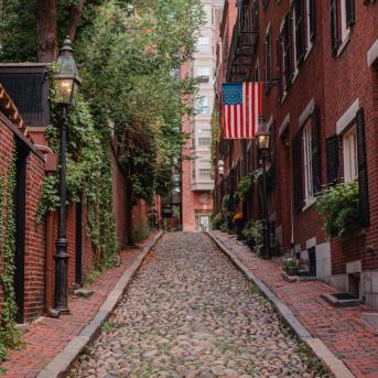 View of Acorn Street, Beacon Hill, Boston, Massachusetts